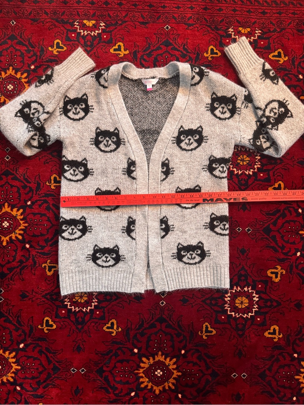 No Boundaries Womens S 3-5 Cat Print Cardigan Sweater Gray Black Open Front - Picture 8 of 8